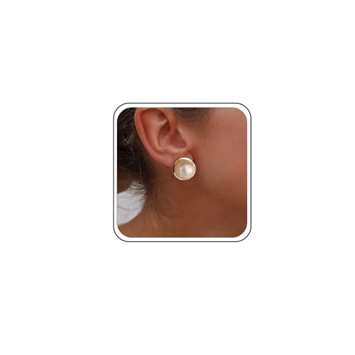 Tseenyi große Perlenstollen Ohrringe Goldene Perlenknopfohrringe Runde Perlen Ohrring Big Round Disc Braut Hochzeit Statement Ohrschmuck von TseenYi