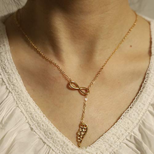 TseenYi Halskette mit Flügel-Anhänger, goldfarben, 8 Formen, Unendlichkeitssymbol, lange Y-Halskette, Schmuck für Frauen und Mädchen (Gold) von TseenYi