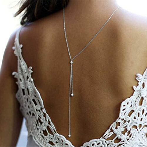 TseenYi Halskette mit Perlenanhänger, goldfarben, lange Rückenkette, Brautschmuck, Lariat-Halskette, Schmuck für Frauen und Mädchen, 1 Count (Pack of 1), Metall, Perle von TseenYi