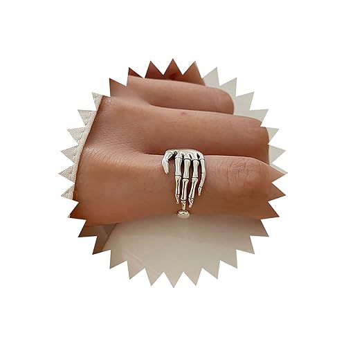 TseenYi HandSchädel Ring Gothic Fünf-Klauen Totenkopf Ring Hip-Hop Ring Dunkle Serie Schmuck für Frauen und Mädchen Cocktail party Weihnachten(altes Silber) von TseenYi