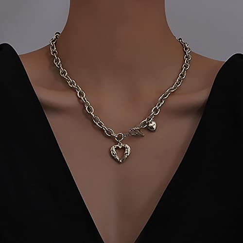 TseenYi Hohl Herz Anhänger Halskette Silber Puffy Herz Choker Halskette Boho Kabel Kette Toggle Halskette Punk Ot Verschluss Halskette Herz Toggle Halskette Kettenschmuck Für Frauen Und Mädchen von TseenYi