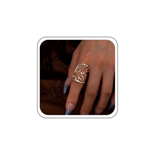 TseenYi Hohlblatt Ring Breites Blatt Verstellbare Ringe Gold Offene Blätter Wickelring Große Blätter Offene Ringe Statement-Schmuck von TseenYi