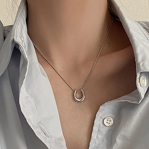 TseenYi Hufeisen Anhänger Halskette Silber U Hufeisen Halskette Boho Metall U Anhänger Choker Halskette Minimalistische Schlange Kette Halskette U Form Halskette Kette Schmuck Für Frauen Und Mädchen von TseenYi