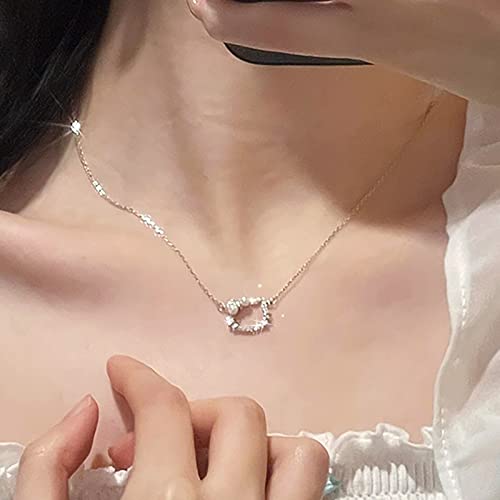 TseenYi Katze Kopf Halskette Silber Kristall Katze Anhänger Halskette Perle Bogen Anhänger Halskette Winzige Katze Tiere Halskette Funkelnde Cz Choker Halskette Kette Schmuck Für Frauen Und Mädchen von TseenYi