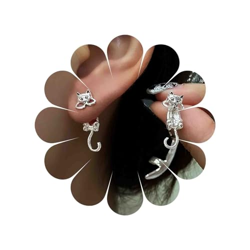 TseenYi Katze Ohr Jacke Ohrringe Silber Katze Ohrringe Cartoon Katze Ohrstecker Ohrringe Niedliche Katze Vorne Zurück Ohrringe Katze Cartoon Jacke Ohrringe Schmuck Für Frauen Und Mädchen Geschenke von TseenYi