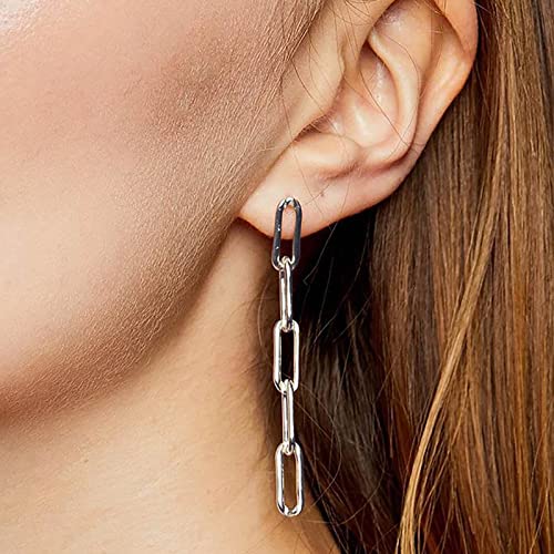 TseenYi Kettenglied Ohrringe Büroklammer Kettenohrringe Silber Chunky Chain Ohrringe Punk Chain Drop Dangle Ohrstecker Schmuck Für Frauen Und Mädchen von TseenYi