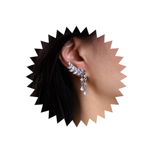 TseenYi Kristall Blatt Ohrstecker Ohrringe Silber Strass Ohrringe Cz Blatt Ohrstecker Ohrstecker Lange Kristall Kette Ohrringe Blätter Klettern Ohrringe Schmuck Für Frauen Und Mädchen von TseenYi