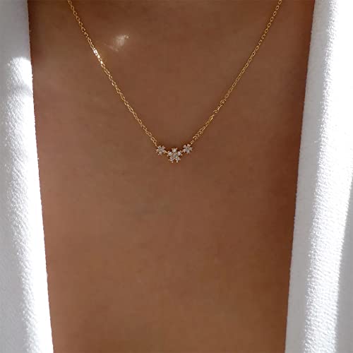 TseenYi Kristall Blume Anhänger Halskette Winzige Cz Blume Halskette Glänzend Floral Strass Halskette Kette Schmuck Für Frauen Und Mädchen Geschenke (Gold) von TseenYi