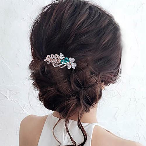 TseenYi Kristall Blume Haarspange Clip Strass Blatt Haarspange Strass Hochzeit Haarspange Haarspange Glanz Braut Dekorative Kopfbedeckung Zubehör für Frauen und Mädchen (Blauer Kristall) von TseenYi