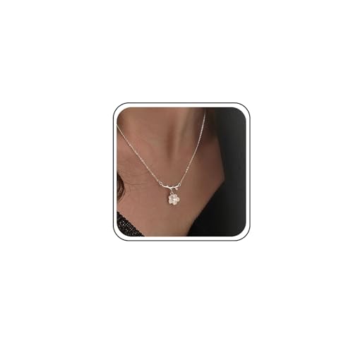 TseenYi Kristall Blumen Anhänger Halskette Cz Blumen Halskette Silber Weinblatt Anhänger Halskette Weiß Blumen Kette Halskette Mininalist Kette Halskette Schmuck Für Frauen Und Mädchen von TseenYi