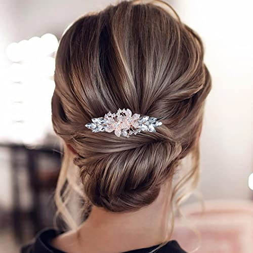 TseenYi Kristall Blumen Haarspange Gold - Strass Edelstein Vintage Clip - Bling Braut Haarnadeln Hochzeit Kopfbedeckung für Frauen und Mädchen (Mit Transparentem Kristall) von TseenYi