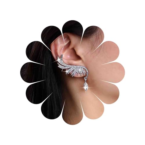 TseenYi Kristall Engelsflügel Klettermanschette Ohrringe Silber Strass Flügel Ohrmanschette Ohrringe Cz Teardrop Ohrringe Kristall Flügel Ohr Crawler Ohrringe Schmuck Für Frauen Und Mädchen von TseenYi