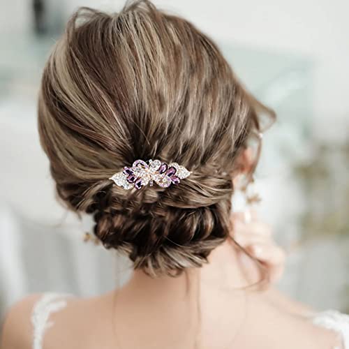 TseenYi Kristall Farfalla Haarspange Haarspange Strass Hochzeit Haarspange Glanz Braut Kristall Dekorative Haarspange Goldschleife Kristall Haarnadel Hochzeit Frauen und Mädchen (Lila Kristall) von TseenYi
