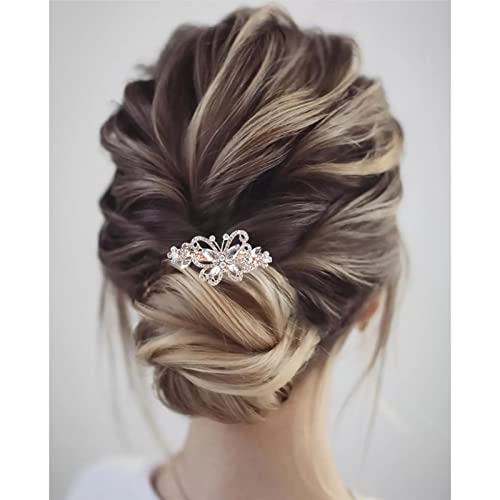 TseenYi Kristall Farfalla Haarspange Strass Hochzeit Haarspange Haarspange Funkelnde Braut Kristall Dekorative Haarspange Gold Kristall Blume Haarnadel Frauen und Mädchen (Transparenter Kristall) von TseenYi