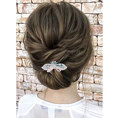 TseenYi Kristall Haarspange Haarspange Strass Hochzeit Haarspange Blume Schleife Kristall Haarspange Glanz Braut Dekorative Kopfbedeckung Strass Haarnadeln für Frauen und Mädchen(Blauer Kristall) von TseenYi