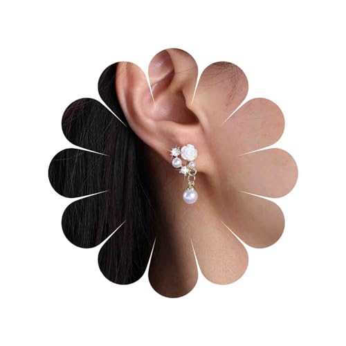 TseenYi Kristall Perle Blume Ohrringe Acryl Blume Ohrringe Cz Perle Baumeln Ohrringe Traube Kubische Perle Tropfen Ohrringe Braut Blume Ohrstecker Ohrringe Schmuck Für Frauen Und Mädchen von TseenYi