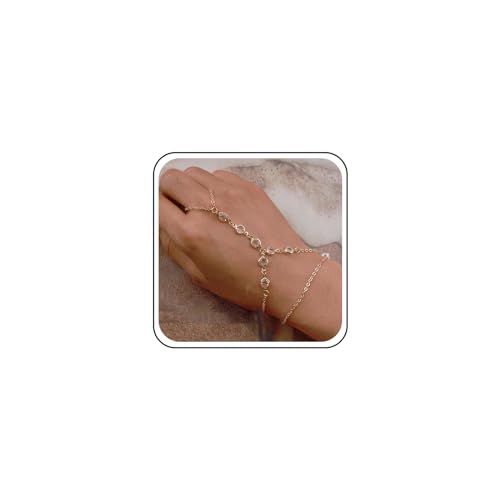 TseenYi Kristall Sklaven Finger Ring Armband Boho Geschichtet Finger Ring Armband Mode Sklaven Armband Kette Strand Hochzeit Schmuck Für Frauen Und Mädchen（gold 1 Stück) von TseenYi