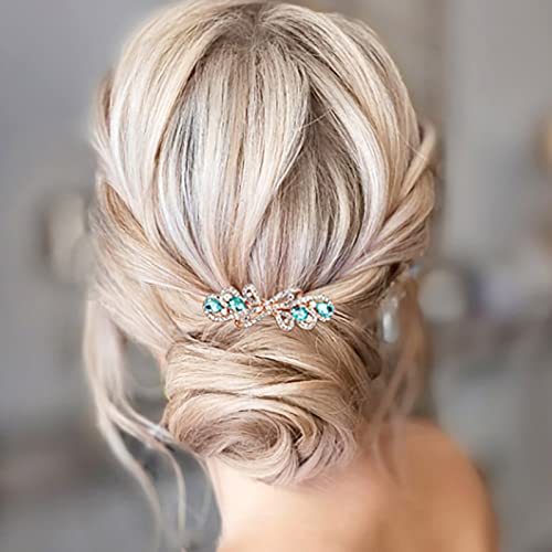 TseenYi Kristall Strass Haarspange Braut Strass Haarspangen Clips Glänzende Kristall Haarspange Haarspange Gold Hochzeit Dekorative Kopfspange Haarschmuck Frauen und Mädchen Geschenke(Blauer Kristall) von TseenYi