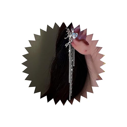 TseenYi Lange Kette Quaste Fransen Ohrringe Silber Quaste Kette Manschette Ohrringe Engelsflügel Ohrmanschette Ohrringe Glanz Herz Kette Ohrringe Boho Knorpel Ohrringe Für Frauen Und Mädchen(rechts) von TseenYi