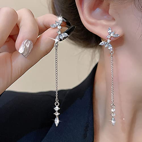 TseenYi Lange Kristallkette Quaste Ohrringe Funkelnde Cz Ohrringe Strass Lange Quaste Kette Ohrringe Silber Strass Blatt Ohrstecker Glänzen Braut Ohrringe Schmuck Für Frauen Und Mädchen Geschenke von TseenYi