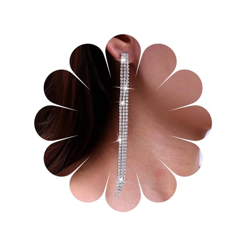 TseenYi Lange Strass Quasten Ohrringe Kristall Lange Fransen Ohrringe Silber Kronleuchter Quasten Ohrringe Funkelnde Braut Strass Ohrringe Schmuck Für Frauen Und Mädchen Geschenke von TseenYi