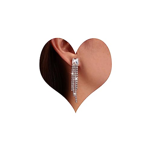 TseenYi Lange Strass Quasten Ohrringe Silber Edelstein Ohrstecker Ohrringe Lange Kristall Fransen Ohrringe Funkelnde Braut Strass Ohrringe Baumeln Ohrschmuck Für Frauen Und Mädchen von TseenYi