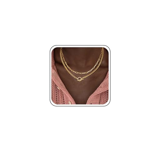 TseenYi Gold Layered Necklace Chunky Chain Office Clip Chain Toggle Closure Necklace - Boho & Vintage Style for Young Adults & Fashion-Conscious Women - Zink, 9.07g, Unisex, 1 Stück von TseenYi