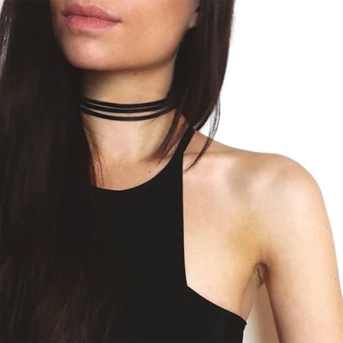 TseenYi Leder Choker - Schichtung Samt Wildleder Halskette Boho Mehrlagige Samt Schlüsselbein Choker Kettenschmuck Für Frauen Und Mädchen (schwarz) von TseenYi