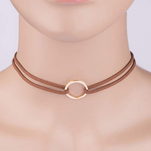 TseenYi Leder-Halskette, Choker, kurze Schicht, Wildleder-Halskette, Boho-Schicht, Kreis-Halskette, Schmuck für Frauen und Mädchen, Metall Kunstleder von TseenYi