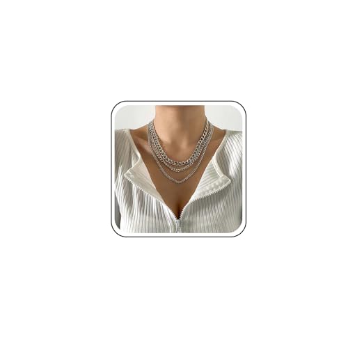 TseenYi Mehrlagige Klobige Kette Halskette Mehrlagige Kubanische Kette Halskette Geschichtet Silber Halskette Punk Dicke Kette Halskette Statement Stapel Schichtung Halsketten von TseenYi