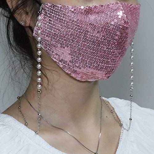 TseenYi Mode Multifunktionale Gesichtsmaske Kette Perle Handgemachte Runde Trendige Maskenhalter Maske Zubehör Perlenkette Brillenkette Halskette für Frauen und Mädchen (Silber) von TseenYi