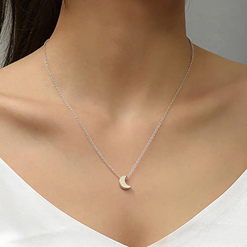 TseenYi Mond Anhänger Halskette Kleiner Mond Choker Halskette Kleine Mondsichel Halskette Kette Boho Kette Halskette Schmuck Für Frauen Und Mädchen Geschenke (Silber) von TseenYi