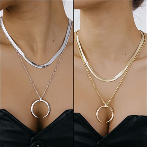 TseenYi Mondsichel Anhänger Halskette Boho Flach Fischgrätenkette Halskette Gold Mond Halskette Schlangenkette Choker Halskette Schmuck Für Frauen Und Mädchen Geschenke von TseenYi