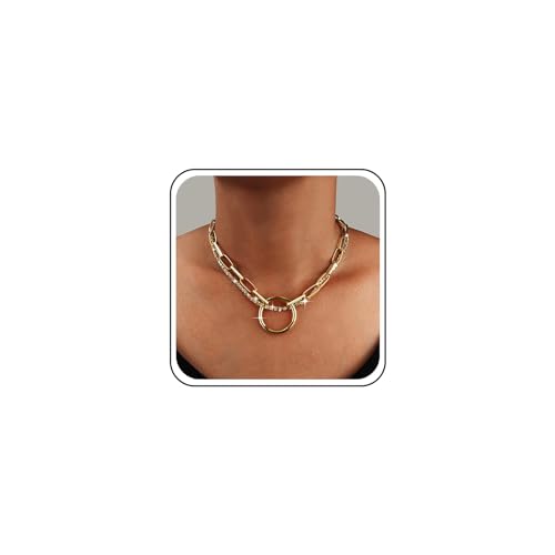 TseenYi Offener Kreis Halskette Geschichtet Klobige Kette Choker Halskette Gold Kreis Ring Anhänger Halskette Dicke Tennis Kette Halskette Schichtung Papeclip Kette Halskette Schmuck Für Frauen Und von TseenYi