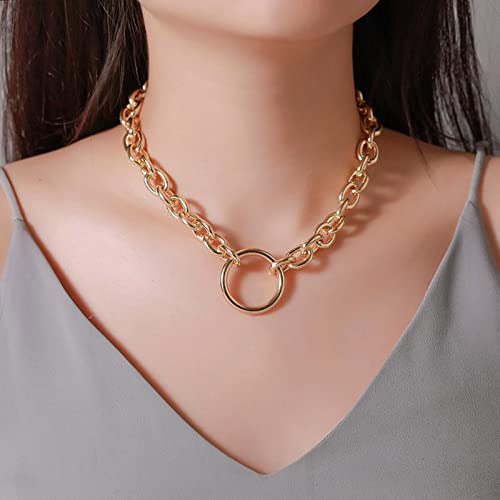 TseenYi Offener Kreis Halskette Punk Chunky Kette Choker Halskette Gold Kreis Ring Anhänger Halskette Dicke Kette Link Halskette Schmuck Für Frauen Und Mädchen Geschenke von TseenYi