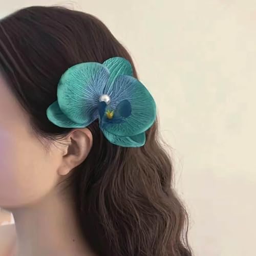 TseenYi Orchidee Blume Haarspangen Grün Orchidee Haarspangen Großen Stoff Floral Clip Schmetterling Orchidee Floral Haarnadel Perle Floral Braut Hochzeit Kopfstück Kopf Clip Zwei Weg Schmuck von TseenYi