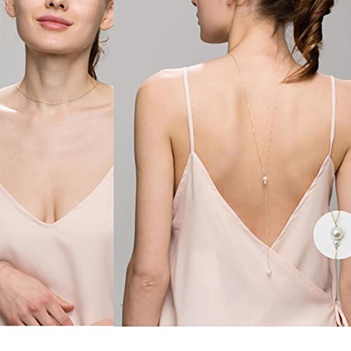 TseenYi Perle Kulisse Halskette Zurück Halskette Körper Kette Boho Perle Baumeln Quaste Zurück Halskette Sommer Hochzeit Schmuck Für Frauen Und Mädchen (gold 1 Stück) von TseenYi
