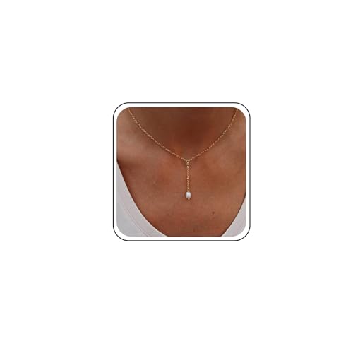 TseenYi Perlen Lariat Halskette Lange Perle Y Tropfen Halskette Perle Lange Lariat Halskette Gold Perle Y-Form Halskette Vintage Perle Anhänger Halskette Perle Y Dangle Halskette Schmuck Für Frauen von TseenYi