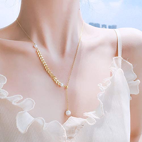 TseenYi Perlen-Lariat-Kette, goldfarben, lange Y-Halskette, Boho, Fischgräten-Halsketten, Schmuck für Damen und Mädchen, Metall Perle, Perle von TseenYi