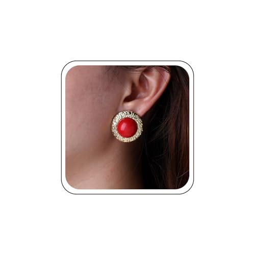 TseenYi Perlen Ohrstecker Ohrringe Gold Perlen Ohrring Rot Perlen Ohrstecker Ohrringe Runde Perlen Ohrring Braut Hochzeit Vintage-Schmuck von TseenYi