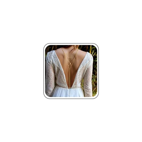 TseenYi Perlen-Rücken-Kette - Boho-Perlen-Hintergrund-Halskette für Braut, Sommer-Hochzeit, rückenfreie Y-Rücken-Halskette - Schmuck für Frauen und Mädchen (Gold) von TseenYi