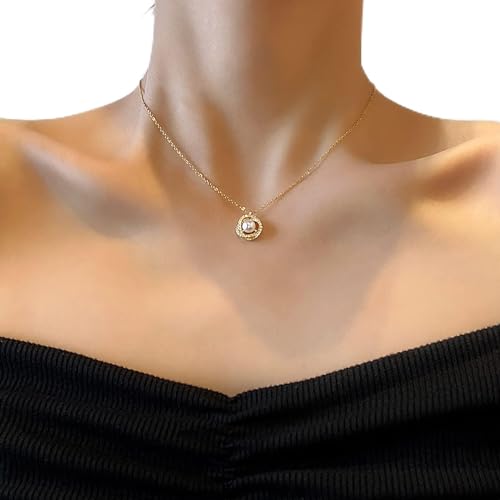 TseenYi Perlenkette Vintage Perle Anhänger Halskette Funkelnde Cz Schlüsselbein Kette Kurz Choker Halskette Kette Schmuck Für Frauen Und Mädchen Geschenke (Gold) von TseenYi