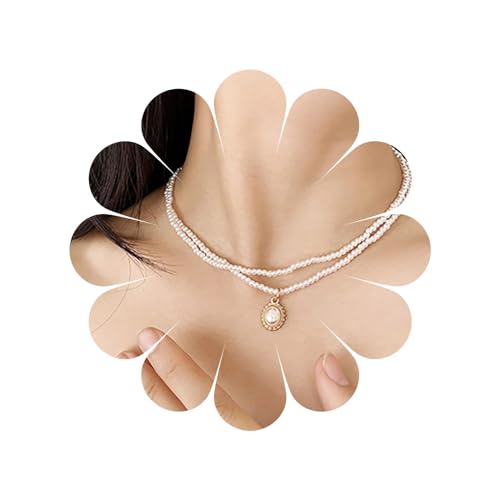 TseenYi Perlenkette für Frauen Barocke runde weiße Perle Anhänger Halskette Choker Braut Hochzeit Schichtung Perle Schlüsselbein Kette Schmuck Valentinstag's Tag von TseenYi