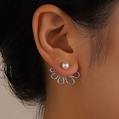 TseenYi Perlenohrstecker Ohrringe Blume Vorne Hinten Ohrringe Lotus Ohrstecker Ohrringe Brautperlenohrringe Doppelseitige Wickelohrringe Schmuck Für Frauen Und Mädchen (silber) von TseenYi