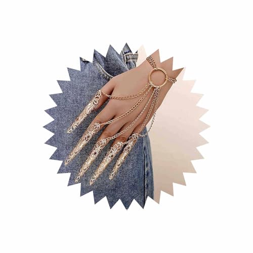 TseenYi Punk Fingernagelspitze Klauenarmband Geschichtetes Fingerarmband Gold Hohlnägel Klaue Sklavenarmband Vintage Filigraner Fingerklauenring Armband Sklavenkreis Handkettenschmuck Für Frauen von TseenYi