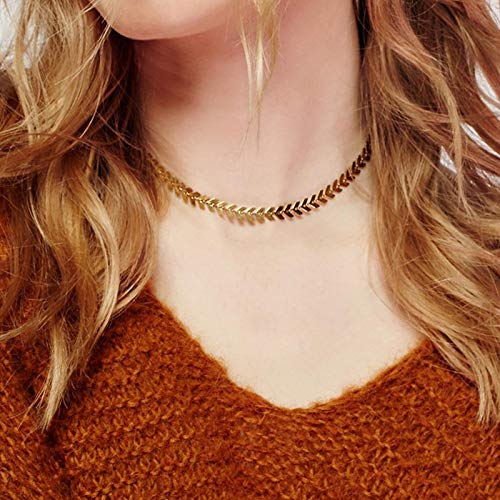 TseenYi Punk Fishbone Kette Halskette Gold Chevron Pfeil Choker Halskette Kurze Kragen Halsketten Schmuck für Frauen und Mädchen, Metall von TseenYi