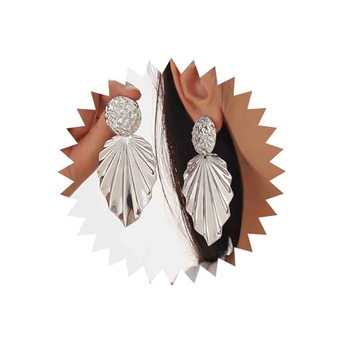 TseenYi Punk Große Blatt Ohrringe Vintage Blatt Tropfen Ohrringe Silber Kreis Scheibe Ohrstecker Ohrringe Boho Blatt Baumeln Ohrringe Großes Blatt Übertrieben Ohrringe Schmuck Für Frauen Und Mädchen von TseenYi