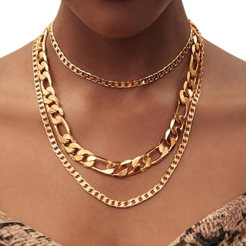TseenYi Punk Halskette Gold Chunky Kette Choker Halskette Mehrlagige Kubanische Kette Halskette Kettenschmuck Für Frauen Und Mädchen Geschenke von TseenYi