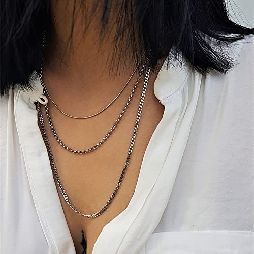 TseenYi Punk Kette Schichtung Halskette Silber Schlange Schichtung Halskette Vintage Mehrschichtige Gestapelt Halskette Kette Schmuck Für Frauen Und Mädchen Geschenke von TseenYi