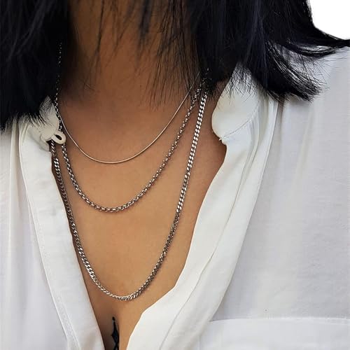 TseenYi Punk Kette Schichtung Halskette Silber Schlange Schichtung Halskette Vintage Mehrschichtige Gestapelt Halskette Kette Schmuck Für Frauen Und Mädchen Geschenke von TseenYi